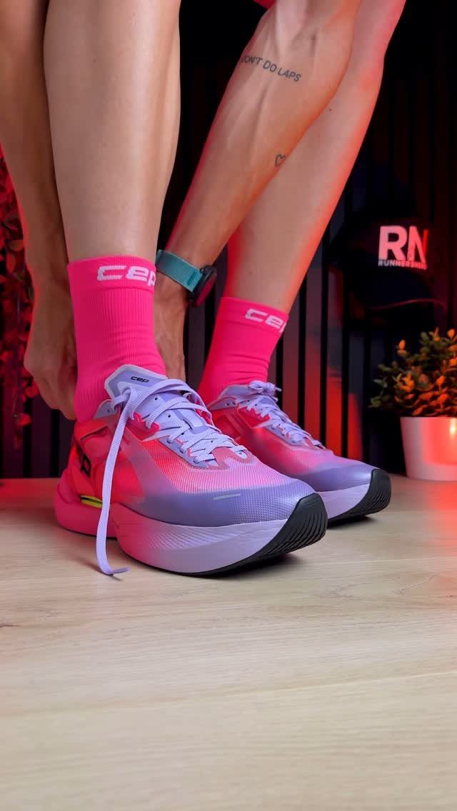 Clothing and Shoes: 8 Ideas for Everyday Outfits 2 Gradient purple and pink athletic sneakers worn with bright pink socks on wooden floor