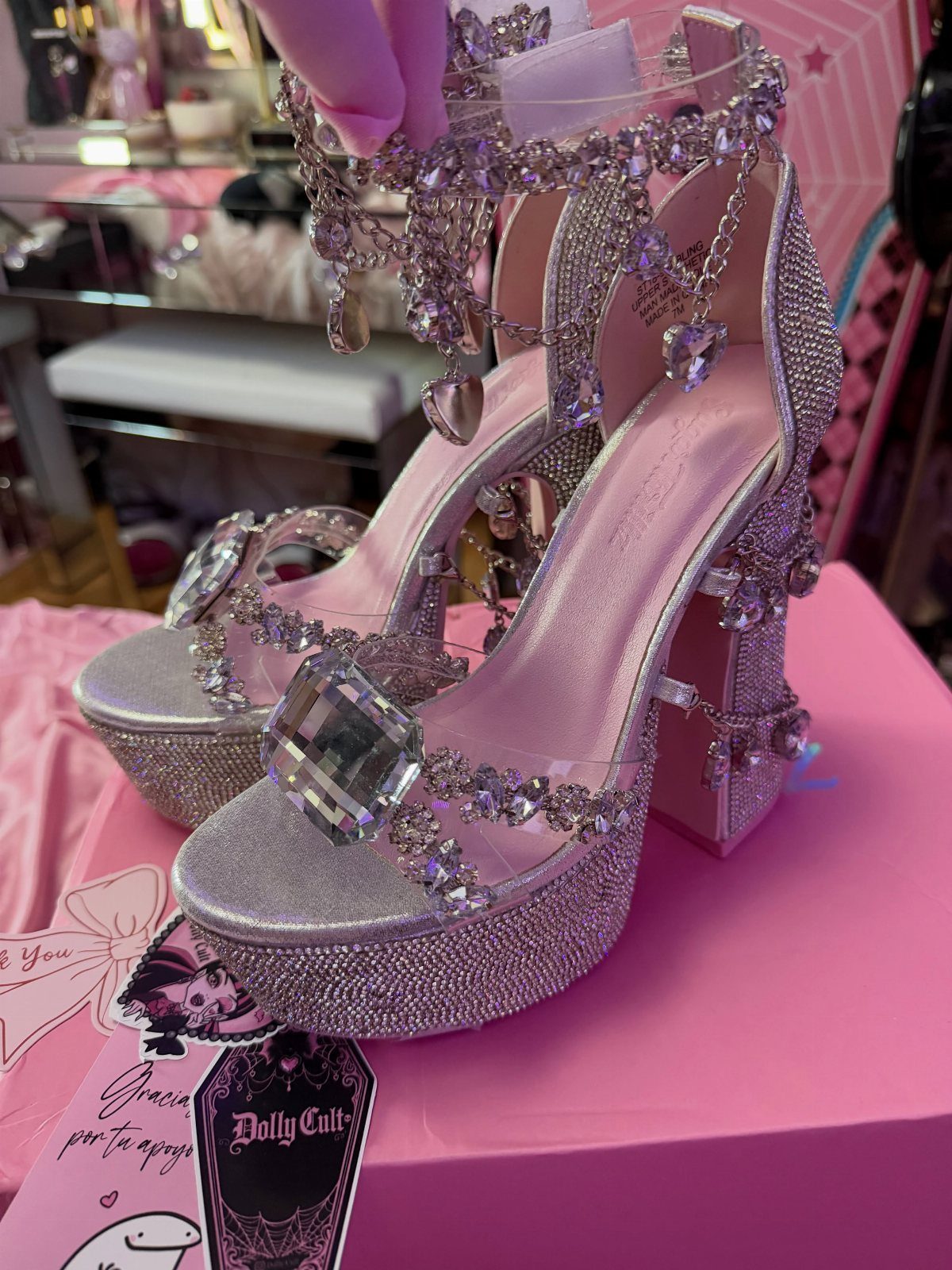 8 Platform Heels Open Toe Ideas for Every Outfit and Event 7 Silver glittery open-toe platform heels with large crystals and jeweled ankle straps.